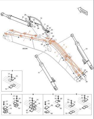 Neu entworfene DX200A Hydrauliksystem-Distributor Boom-Rohr für Bagger Eisenrohr